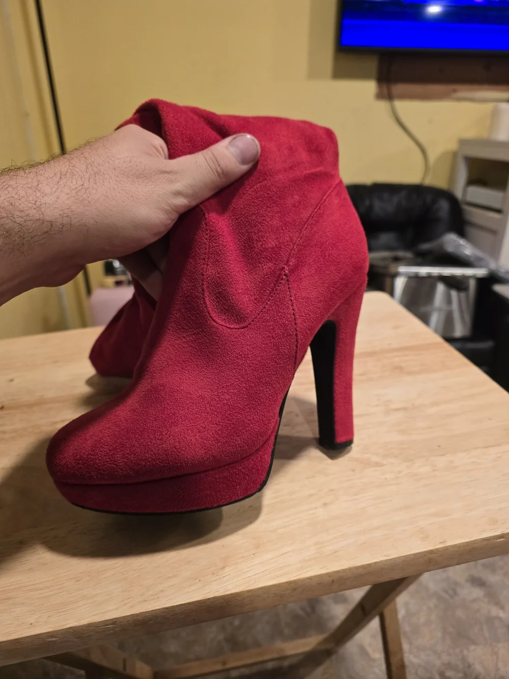 Amazon Red Over-the-Knee Suede Heel Boots